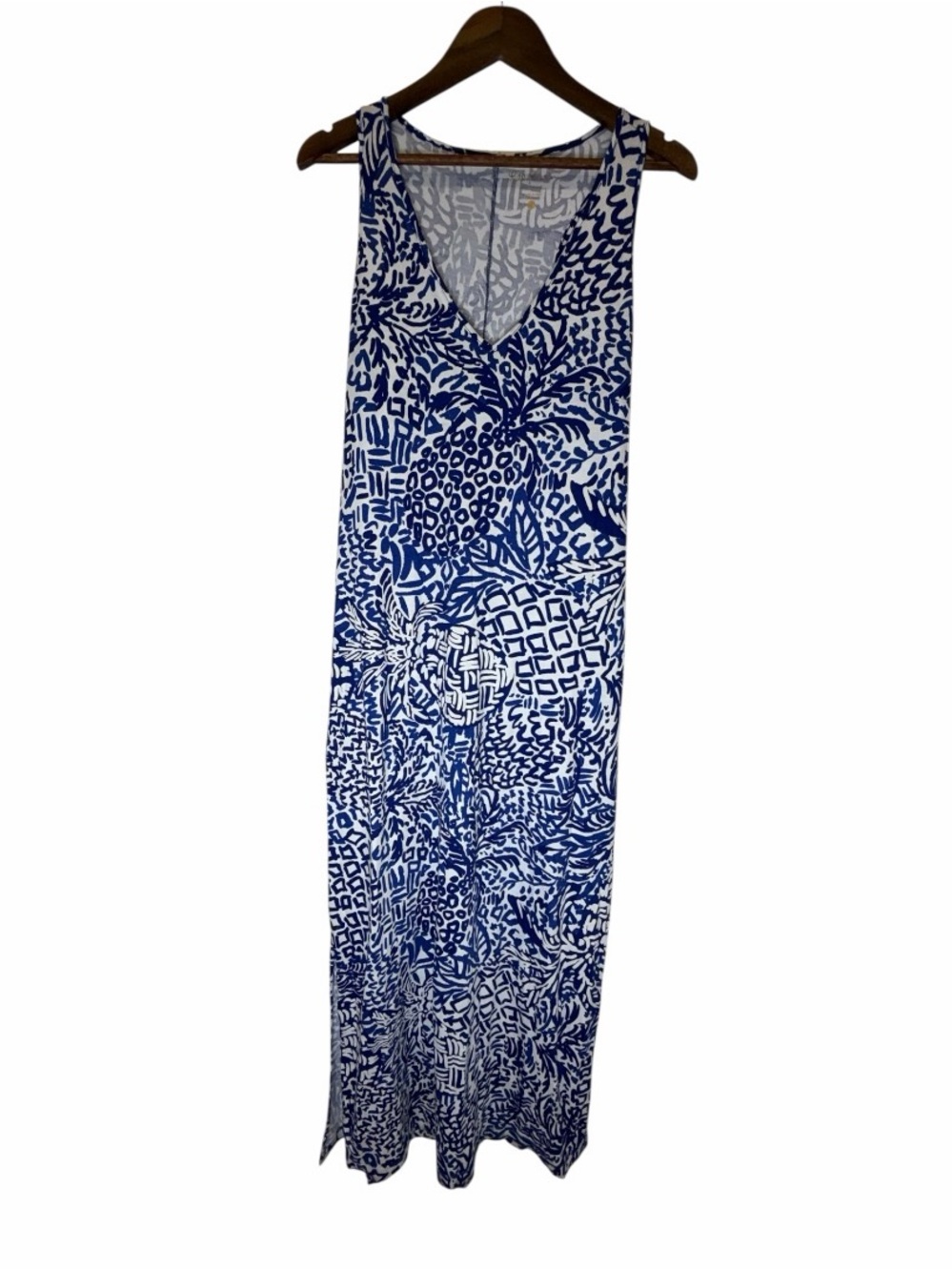 Lilly Pulitzer Kerri Maxi Dress Indigo Home Slice Blue White Pima Cotton Size L - Picture 3 of 5